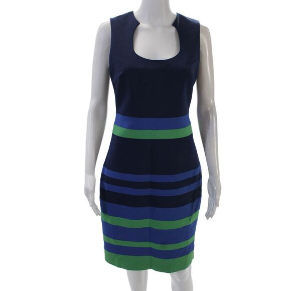 Belle Badgley Mischka Dresses & Skirts - Belle Badgley Mischka Womens Striped Sleeveless Sheath Dress Navy Blue Size 4